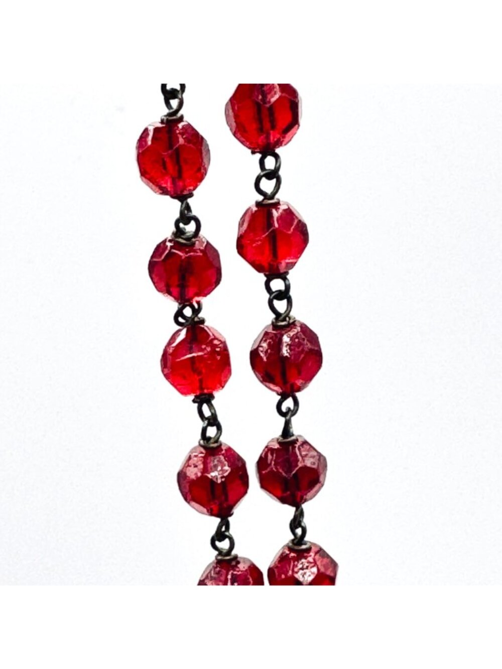 VTG Ruby Red Glass Bead Rosary Faceted Hand-linked 5 Decades Madonna & Child 20" - Picture 8 of 9
